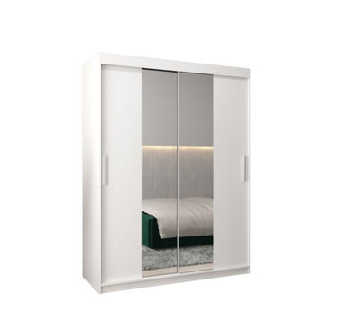 Tokyo 01 Contemporary Mirrored 2 Sliding Door Wardrobe 5 Shelves 2 Rails White Matt (H)2000mm (W)1500mm (D)620mm