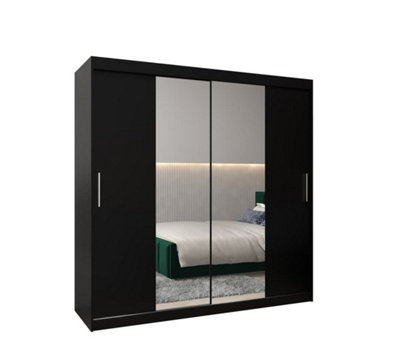 Tokyo 01 Contemporary Mirrored 2 Sliding Door Wardrobe 9 Shelves 2 Rails Black Matt (H)2000mm (W)2000mm (D)620mm