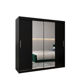 Tokyo 01 Contemporary Mirrored 2 Sliding Door Wardrobe 9 Shelves 2 Rails Black Matt (H)2000mm (W)2000mm (D)620mm