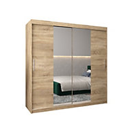 Tokyo 01 Contemporary Mirrored 2 Sliding Door Wardrobe 9 Shelves 2 Rails Oak Sonoma Effect (H)2000mm (W)2000mm (D)620mm