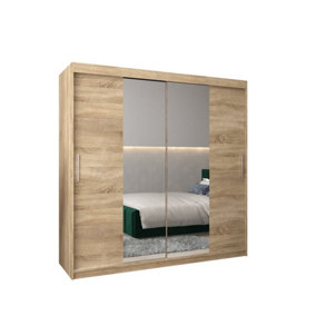 Tokyo 01 Contemporary Mirrored 2 Sliding Door Wardrobe 9 Shelves 2 Rails Oak Sonoma Effect (H)2000mm (W)2000mm (D)620mm