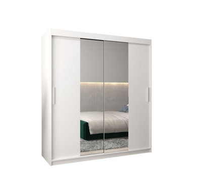 Tokyo 01 Contemporary Mirrored 2 Sliding Door Wardrobe 9 Shelves 2 Rails White Matt (H)2000mm (W)1800mm (D)620mm