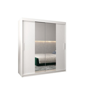 Tokyo 01 Contemporary Mirrored 2 Sliding Door Wardrobe 9 Shelves 2 Rails White Matt (H)2000mm (W)1800mm (D)620mm