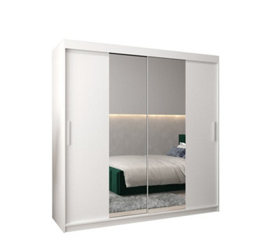 Tokyo 01 Contemporary Mirrored 2 Sliding Door Wardrobe 9 Shelves 2 Rails White Matt (H)2000mm (W)2000mm (D)620mm