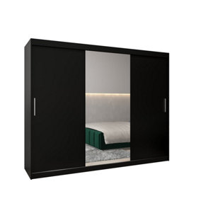 Tokyo 01 Contemporary Mirrored 3 Sliding Door Wardrobe 9 Shelves 2 Rails Black Matt (H)2000mm (W)2500mm (D)620mm