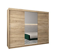 Tokyo 01 Contemporary Mirrored 3 Sliding Door Wardrobe 9 Shelves 2 Rails Oak Sonoma Effect (H)2000mm (W)2500mm (D)620mm