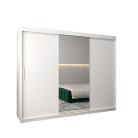Tokyo 01 Contemporary Mirrored 3 Sliding Door Wardrobe 9 Shelves 2 Rails White Matt (H)2000mm (W)2500mm (D)620mm