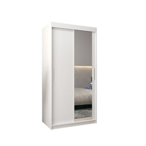 Tokyo 02 Contemporary Mirrored 2 Sliding Door Wardrobe 5 Shelves 2 Rails White Matt (H)2000mm (W)1000mm (D)620mm