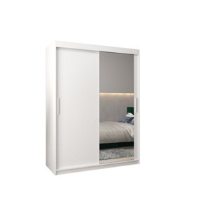 Tokyo 02 Contemporary Mirrored 2 Sliding Door Wardrobe 5 Shelves 2 Rails White Matt (H)2000mm (W)1500mm (D)620mm