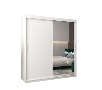 Tokyo 02 Contemporary Mirrored 2 Sliding Door Wardrobe 9 Shelves 2 Rails White Matt (H)2000mm (W)1800mm (D)620mm