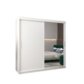 Tokyo 02 Contemporary Mirrored 2 Sliding Door Wardrobe 9 Shelves 2 Rails White Matt (H)2000mm (W)2000mm (D)620mm