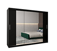 Tokyo 02 Contemporary Mirrored 3 Sliding Door Wardrobe 9 Shelves 2 Rails Black Matt (H)2000mm (W)2500mm (D)620mm