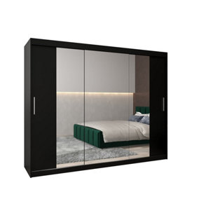 Tokyo 02 Contemporary Mirrored 3 Sliding Door Wardrobe 9 Shelves 2 Rails Black Matt (H)2000mm (W)2500mm (D)620mm