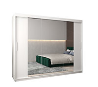 Tokyo 02 Contemporary Mirrored 3 Sliding Door Wardrobe 9 Shelves 2 Rails White Matt (H)2000mm (W)2500mm (D)620mm