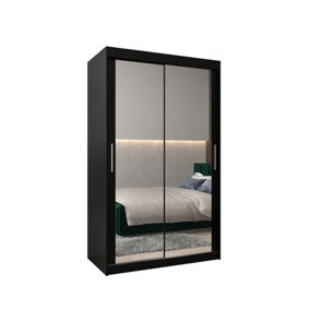 Tokyo 03 Contemporary Mirrored 2 Sliding Door Wardrobe 5 Shelves 2 Rails Black Matt (H)2000mm (W)1200mm (D)620mm