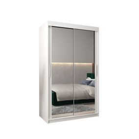 Tokyo 03 Contemporary Mirrored 2 Sliding Door Wardrobe 5 Shelves 2 Rails White Matt (H)2000mm (W)1200mm (D)620mm