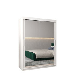 Tokyo 03 Contemporary Mirrored 2 Sliding Door Wardrobe 5 Shelves 2 Rails White Matt (H)2000mm (W)1500mm (D)620mm