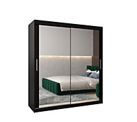 Tokyo 03 Contemporary Mirrored 2 Sliding Door Wardrobe 9 Shelves 2 Rails Black Matt (H)2000mm (W)1800mm (D)620mm