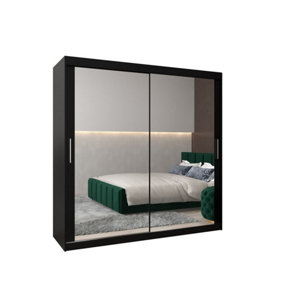 Tokyo 03 Contemporary Mirrored 2 Sliding Door Wardrobe 9 Shelves 2 Rails Black Matt (H)2000mm (W)2000mm (D)620mm