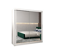 Tokyo 03 Contemporary Mirrored 2 Sliding Door Wardrobe 9 Shelves 2 Rails White Matt (H)2000mm (W)1800mm (D)620mm