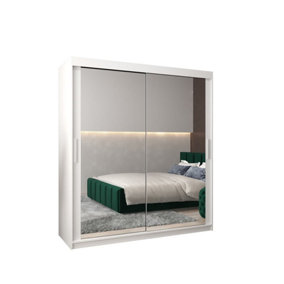 Tokyo 03 Contemporary Mirrored 2 Sliding Door Wardrobe 9 Shelves 2 Rails White Matt (H)2000mm (W)1800mm (D)620mm