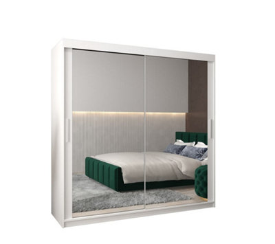 Tokyo 03 Contemporary Mirrored 2 Sliding Door Wardrobe 9 Shelves 2 Rails White Matt (H)2000mm (W)2000mm (D)620mm