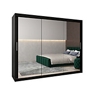 Tokyo 03 Contemporary Mirrored 3 Sliding Door Wardrobe 9 Shelves 2 Rails Black Matt (H)2000mm (W)2500mm (D)620mm