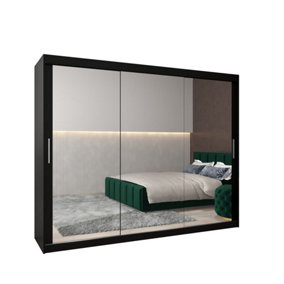 Tokyo 03 Contemporary Mirrored 3 Sliding Door Wardrobe 9 Shelves 2 Rails Black Matt (H)2000mm (W)2500mm (D)620mm