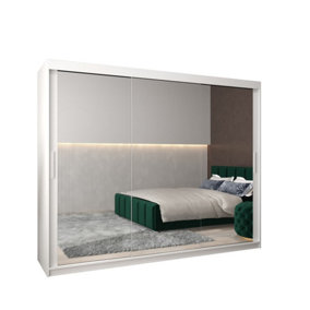 Tokyo 03 Contemporary Mirrored 3 Sliding Door Wardrobe 9 Shelves 2 Rails White Matt (H)2000mm (W)2500mm (D)620mm