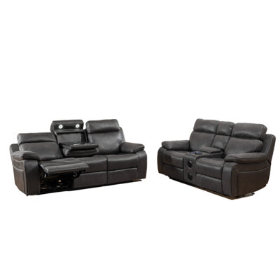 Tokyo Black Leather Like Electric Power Reclining Sofa Suite 3 Seater and 2 Seater