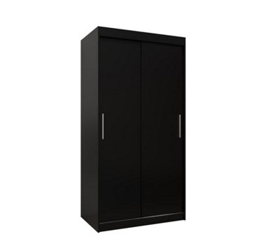 Tokyo Contemporary 2 Sliding Door Wardrobe 5 Shelves 2 Rails Black Matt (H)2000mm (W)1000mm (D)620mm