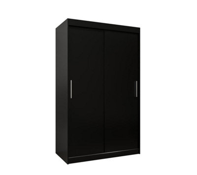 Tokyo Contemporary 2 Sliding Door Wardrobe 5 Shelves 2 Rails Black Matt (H)2000mm (W)1200mm (D)620mm