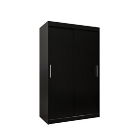 Tokyo Contemporary 2 Sliding Door Wardrobe 5 Shelves 2 Rails Black Matt (H)2000mm (W)1200mm (D)620mm