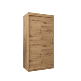 Tokyo Contemporary 2 Sliding Door Wardrobe 5 Shelves 2 Rails Oak Artisan Effect (H)2000mm (W)1000mm (D)620mm