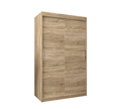 Tokyo Contemporary 2 Sliding Door Wardrobe 5 Shelves 2 Rails Oak Sonoma Effect (H)2000mm (W)1200mm (D)620mm