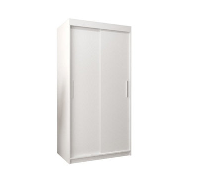 Tokyo Contemporary 2 Sliding Door Wardrobe 5 Shelves 2 Rails White Matt (H)2000mm (W)1000mm (D)620mm