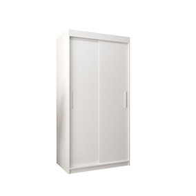 Tokyo Contemporary 2 Sliding Door Wardrobe 5 Shelves 2 Rails White Matt (H)2000mm (W)1000mm (D)620mm