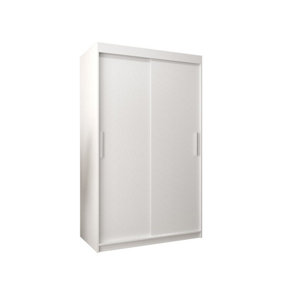 Tokyo Contemporary 2 Sliding Door Wardrobe 5 Shelves 2 Rails White Matt (H)2000mm (W)1200mm (D)620mm