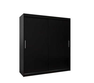 Tokyo Contemporary 2 Sliding Door Wardrobe 9 Shelves 2 Rails Black Matt (H)2000mm (W)1800mm (D)620mm