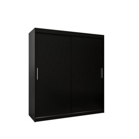 Tokyo Contemporary 2 Sliding Door Wardrobe 9 Shelves 2 Rails Black Matt (H)2000mm (W)1800mm (D)620mm