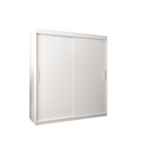 Tokyo Contemporary 2 Sliding Door Wardrobe 9 Shelves 2 Rails White Matt (H)2000mm (W)1800mm (D)620mm
