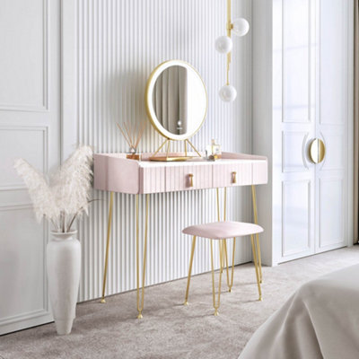 Tokyo Glow Ballerina Pink Velvet Dressing Table with LED Touch 