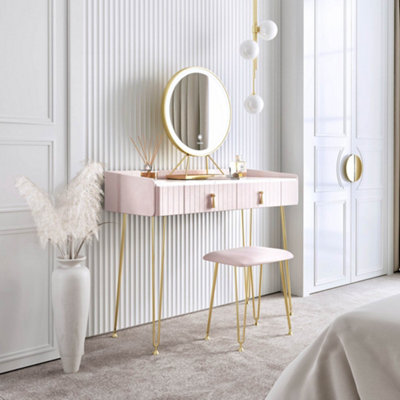 Tokyo Glow Ballerina Pink Velvet Dressing Table with LED Touch Sensor ...