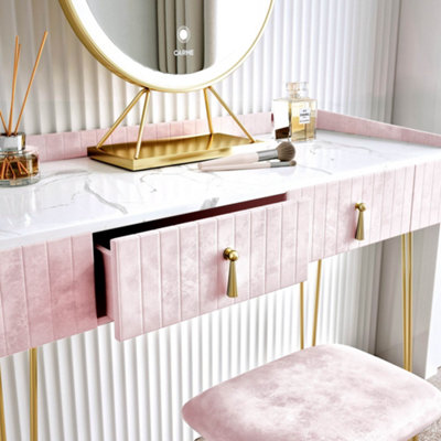 Tokyo Glow Ballerina Pink Velvet Dressing Table with LED Touch Sensor Mirror