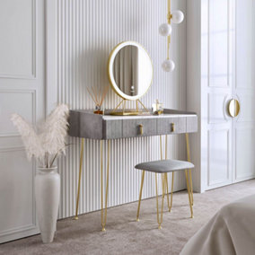 Tokyo Glow Dove Grey Velvet Dressing Table with LED Touch Sensor Mirror