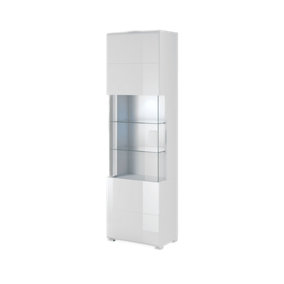 Toledo 05 Contemporary Tall Display Cabinet 1 Hinged Door 6 Shelves White Gloss (H)2040mm (W)610mm (D)390mm