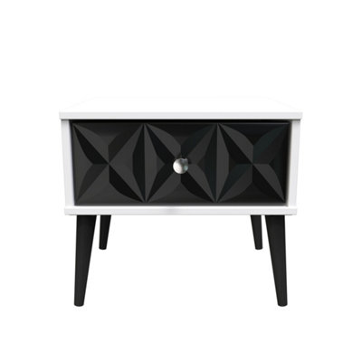Toledo 1 Drawer Bedside in Deep Black & White (Ready Assembled)