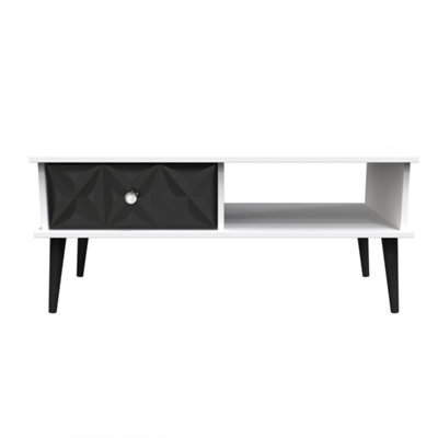 Toledo 1 Drawer Coffee Table in Deep Black & White (Ready Assembled)