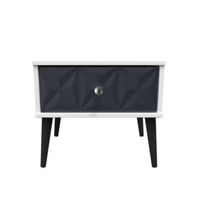 Toledo 1 Drawer Side Table in Indigo Matt & White (Ready Assembled)