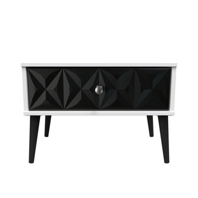 Toledo 1 Drawer Wide Side Table in Deep Black & White (Ready Assembled)
